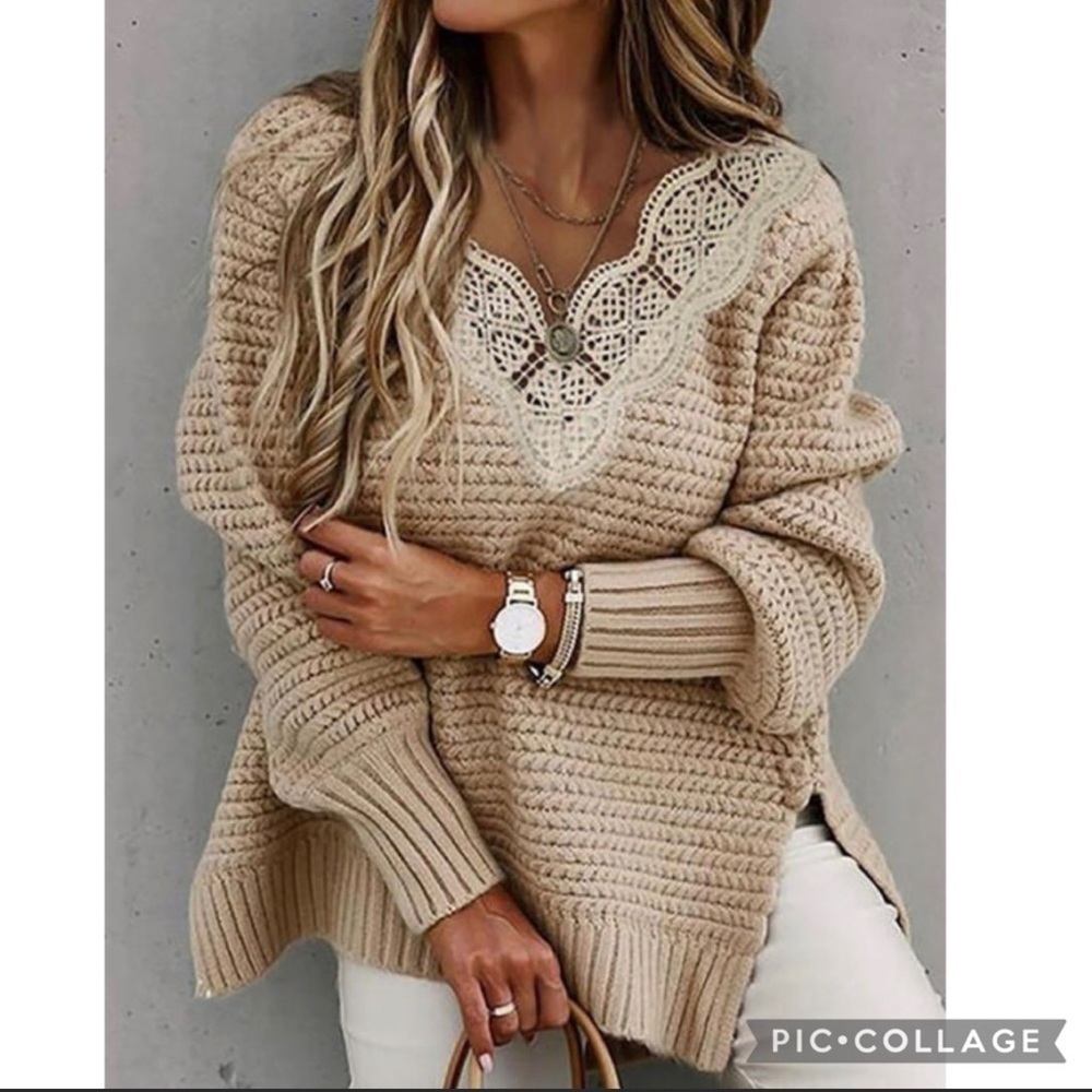 Light Mocha Lacy V Sweater